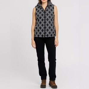 Lands' End Classic Full Zip Down Filled Puffer Vest Black & White Damask Size XS